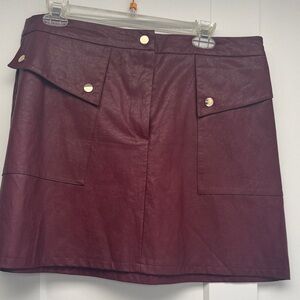 Zara Dark Red Faux Leather Mini Skirt with Gold Buttons